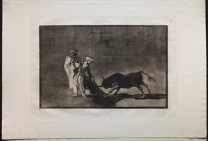 Tjurfäktningar: Morerna gör ett annat spel i ringen Calling the Bull with the Burnous, 1876. av Francisco de Goya