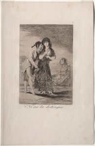 Caprichos: Även så kan han inte göra henne ut. av Francisco de Goya