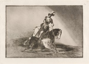 Carlos V. spjutar en tjur på Valladolids plaza (Charles V. spjuter en tjur i ringen vid Valladolid) av Francisco de Goya