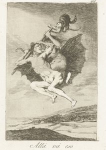 där går de Allá vá eso (titel på objekt) Los Caprichos (serietitel) av Francisco de Goya