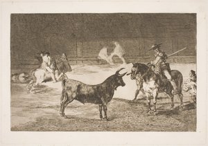 Den hyllade picadoren, Fernando del Toro, provocerar olme-tjuren med sin lans av Francisco de Goya