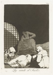 Dörr slaap overvalley Drömmen återger dem (titel på objekt) Los Caprichos (serietitel) av Francisco de Goya