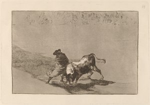 Den mycket skickliga studenten av False, insvept i sin udde, lurar tjuren med leken av sin kropp av Francisco de Goya