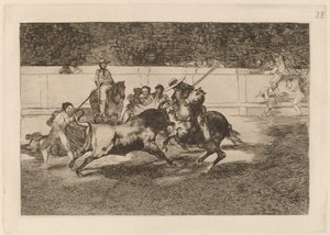 Den kraftfulle Rendon som biter en tjur, från vars öde han dog på torget i Madrid (The Forceful Rendon Stabs a Bull with the Pique, from which Pass He Died in the Ring at Madrid) av Francisco de Goya