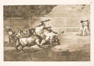 Häst som kastas till marken av en tjur av Francisco de Goya