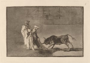 Los Moros hacen otro capeo en plaza con su albornoz (morerna gör en annorlunda lek i ringen kallar tjuren med sina brännande) av Francisco de Goya