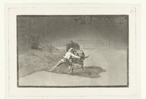 Martincho in gevecht met een stier Den berömda Martincho sätter banderillas till paus Stierenvechten (serietitel) Tjurfäktning (serietitel) av Francisco de Goya