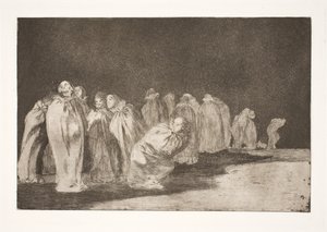 Männen i säckar (det gömmer sig något under säckväven / man kan inte döma en man efter hans kläder) av Francisco de Goya