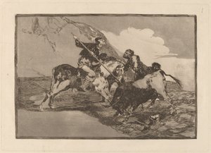 Sätt på vilket de forntida spanjorerna jagade tjurar till häst i fältet (Sättet på vilket de gamla spanjorerna jagade tjurar till häst i det öppna landet) av Francisco de Goya