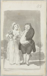 Prostituerad värva en fet, ful man recto, ung kvinna vrider sina händer...verso, 1796-97. av Francisco de Goya