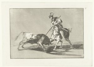 Rodrigo Diaz de Vivar beskrev en stier El Cid Campeador spjuter en annan tjur Stierenvechten (serietitel) Tjurfäktning (serietitel) av Francisco de Goya