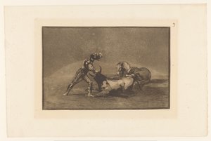 Spansk ryttare doodt een stier En spansk riddare dödar en tjur efter att ha förlorat sin häst Stierengevechten (serietitel) La Taureaumachie (serietitel) Tjurfäktning (serietitel) av Francisco de Goya