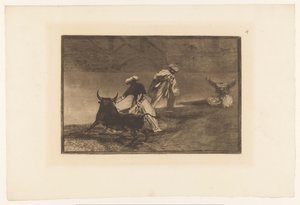 Tjurfäktare på en arena Capean otro encerrado Tjurfäktning (serietitel) La Taureaumachie (serietitel) La Tauromaquia (serietitel) av Francisco de Goya