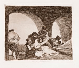 The Disasters of War: En man som vittnade om våldtäkten av sin fru (etsning från den förberedande teckningen av Francisco de Goya