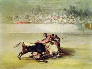 En Picadors fall från sin häst under en tjur av Francisco de Goya
