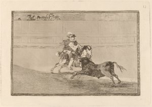 Un caballero espanol en plaza quebrando rejoncillos sin auxilio de los chulos (En spansk riddare i ringen som bryter korta spjut utan hjälp av assistenter) av Francisco de Goya
