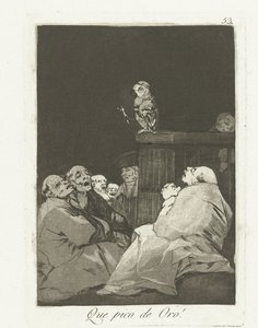 Vilken gyllene näbb! Que pico de oro! (titel på objekt) Los Caprichos (serietitel) av Francisco de Goya