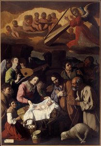 Tillbedjan av herdarna Målning av Francisco de Zurbaran (1598-1664) 1600-talets sön. 2,67 x 1,85 m. Grenoble. Museum of Fine Arts av Francisco de Zurbaran