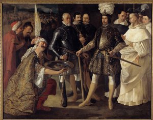 Reconquista: "" Överlämnandet av Sevilla inför Ferdinand III kung av Kastilien och Leon"" morerna överlämnade nycklarna till staden till kungen av Kastilien den 22/12/1248. Målning av Francisco de Zurbaran (1598-1664) 1634.sön. 157,5x208,2 cm Privat samlin