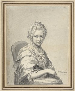 Porträtt av en ung kvinna med en hund av Franciscus Xaverius Xavery