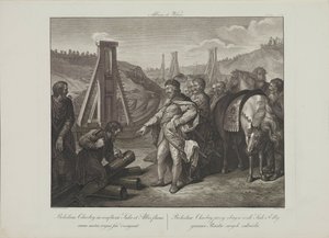 Boleslaw I av Polen sticker gränsstolpar i floderna Elbe och Saale av Smuglewicz, Franciszek (1745-1807). Litografi, sent 1700-tal. Privat samling
