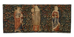 Mille fleurs gobeläng, altarfront, föreställande tre helgon, St Anne, St Clare och St Euphemia, tillverkad ca 1500, fransk eller flamländsk (ull)