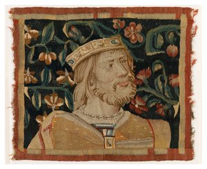 Gobelängfragment föreställande huvudet på en kung, sent 1400-tal (ull och siden)