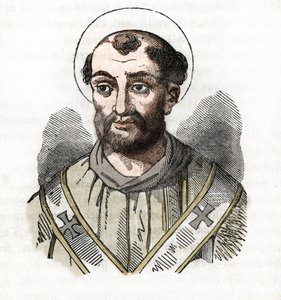 Antik: representation av påven Fabian (Fabian eller Fabian eller Fabianus) (236-250) Ritning från "Vatikanens mysterium" av Franco Mistrali av Franco Mistrali