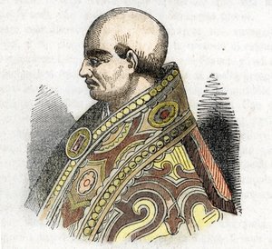 Medeltiden: representation av påven Urban IV (Urban eller Urbanus eller Urbano) (1261-1264) Teckning från "Misteri del Vaticano" av Franco Mistrali av Franco Mistrali