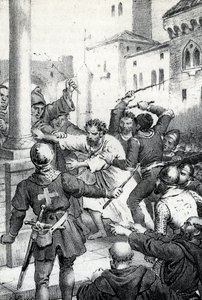 Bosättning av Raymond VI, greve av Toulouse - Le 22/06/1209 Raymond VI Comte de Toulouse, excommunie av påven Innocentius III (Milon legat du pope) för att inte förfölja katarerna, anklagar för att ha varit anstiftaren till mordet på Pierre de Castelnau ,  av Franco Mistrali