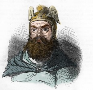 Porträtt av Attila (395-453) Hunnernas kung - teckning från "I misteri del vaticano"" av Franco Mistrali 1843