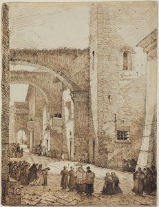 En präst i procession genom en medeltida gata i Viterbo av Francois-Marius Granet