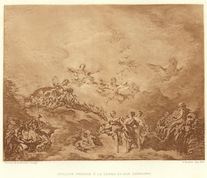 Apollo Preside a la Danse et aux Chansons (gravyr) av Francois (after) Boucher