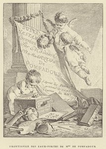 Frontispice av Madame de Pompadours etsningar (gravyr) av Francois (after) Boucher