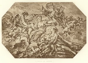 Amor och psyke (gravyr) av Francois (after) Boucher