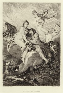 Aurora och Cephalus (gravyr) av Francois (after) Boucher