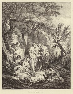 Det goda äventyret (gravyr) av Francois (after) Boucher