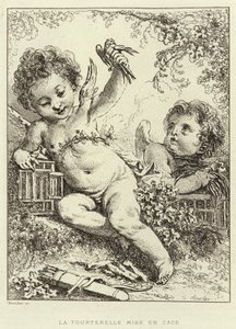 The Caged Dove (gravyr) av Francois (after) Boucher