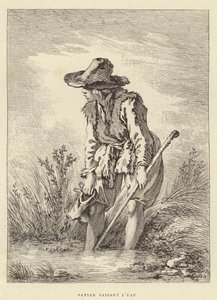 Bonde passerar vattnet (gravyr) av Francois (after) Boucher