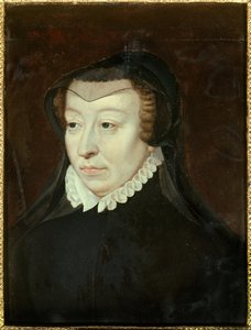 Porträtt av Catherine de Medicis (Caterina de Medici) (1519-1589), Frankrikes drottning Målning av Francois Clouet (cirka 1515-1572) Sön. 0,33x0,24 m 1500-tals Chantilly, Musee Conde
