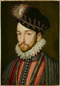 Porträtt av Karl IX (1550 - 1574). Målning av Francois Clouet (1515-1572)