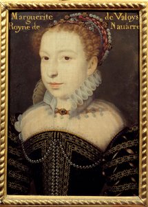 Porträtt av Marguerite de Valois (1553-1615) eller drottning Margot Målning av Francois Clouet (cirka 1515-1572) 1500-talet sön. 0,24 X 0,31 m Chantilly, Musee Conde