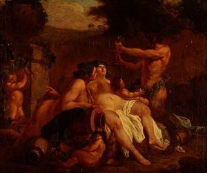 Bacchus Merrymaking av en stenurna i en Dell av Francois (circle of) Boucher