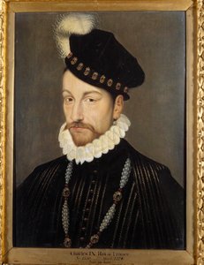 Porträtt av Karl IX (1550-1574), kung av Frankrike Målning av Atelier av Francois Clouet (cirka 1515-1572)