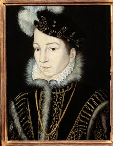 Porträtt av Karl IX, kung av Frankrike (1550 - 1574). Atelier de Francois Clouet (1515-1572), v. 1555. Olja på trä. Mått: 0,32 x 0,23 m. Olja på trä. - Porträtt av Karl IX, kung av Frankrike (1550-1574). Verkstad av Francois Clouet (1515-1572), cirka 1555.