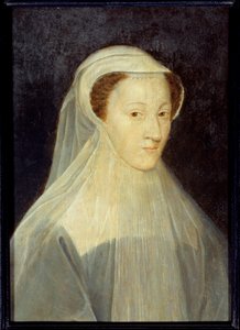 Porträtt av Marie Stuart (1542-1587), drottning av Frankrike och drottning av Skottland i sorgdräkt. Målning av Francois Clouets verkstad (1515-1572), cirka 1560. Olja på trä. Mått: 0,37 x 0,26 m. Paris, Musee Carnavalet - Porträtt av Mary Stuart (1542-151
