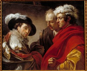 Porträtt av tre män (konstnären, arkitekten Pierre Rousseau och en okänd) Målning av Francois Andre Vincent (1746-1816) 1775 Sön. 0,81x0,98 m .