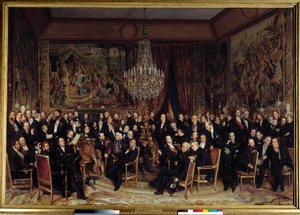 Kväll på Louvren med greven av Nieuwerkerke Bland presenterna: Francois Marcellin Certain de Canrobert (1809-1895), Eugene Delacroix (1798-1863), Camille Doucet (1812-1895), Jacques Fromental Levy dit Halevy (1799-1862) , Baron Georges Haussmann ( av François Auguste Biard