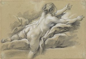 En naken kvinna som sträcker sig åt höger av François Boucher