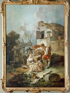 En man som erbjuder vindruvor till en flicka av François Boucher